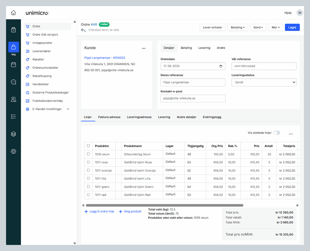 Oppdatert toppmeny i ordrebildet