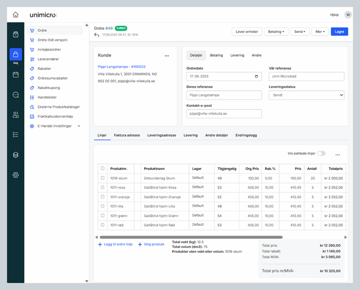 Oppdatert toppmeny i ordrebildet