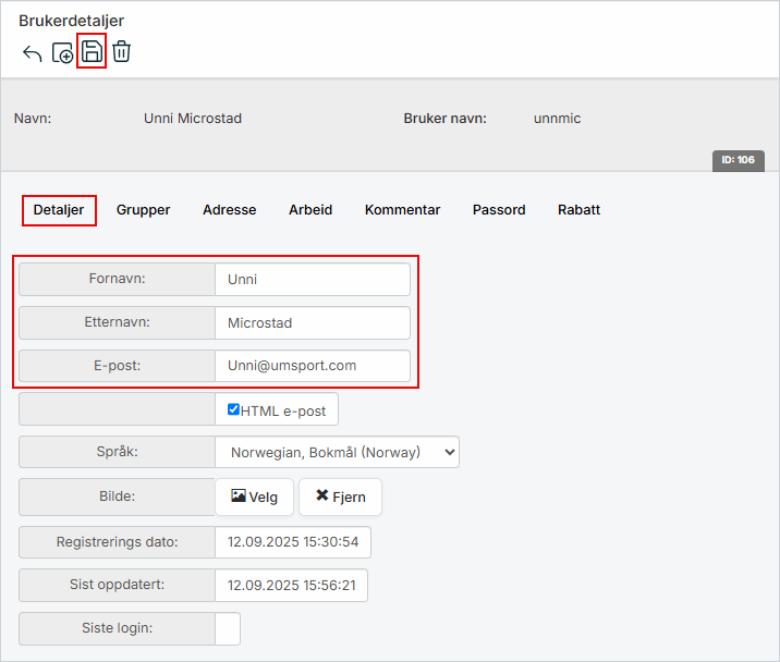 Endre navn og e-post - systembruker.png Endre navn og e-post - systembruker.png