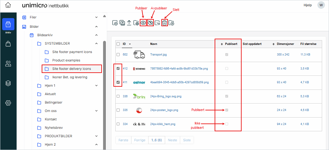 Publisere, avpublisere, slette.png Publisere, avpublisere, slette.png